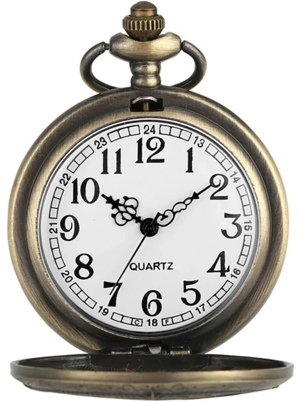Men's White Vintage Chain Quartz Bronze Leaves Necklace Halloween Pocket Watch